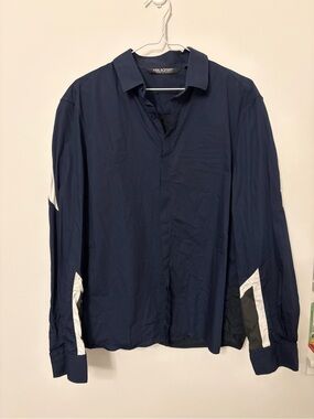 Neil Barrett Dark Blue Button-Up Shirt with Black Label
